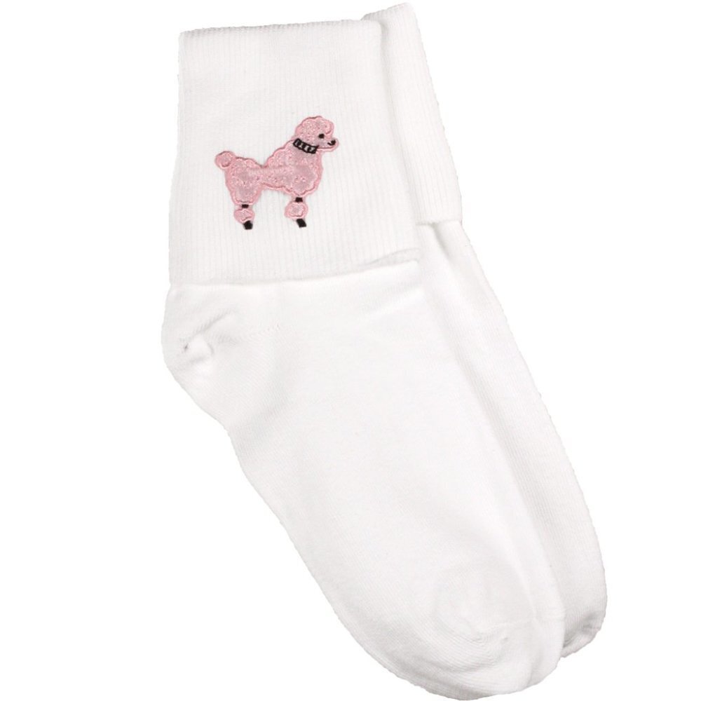 50s Style Pink Poodle White Cotton Bobby Socks - Adult Sz 9-11 - Hey Viv Retro - Picture 3 of 4